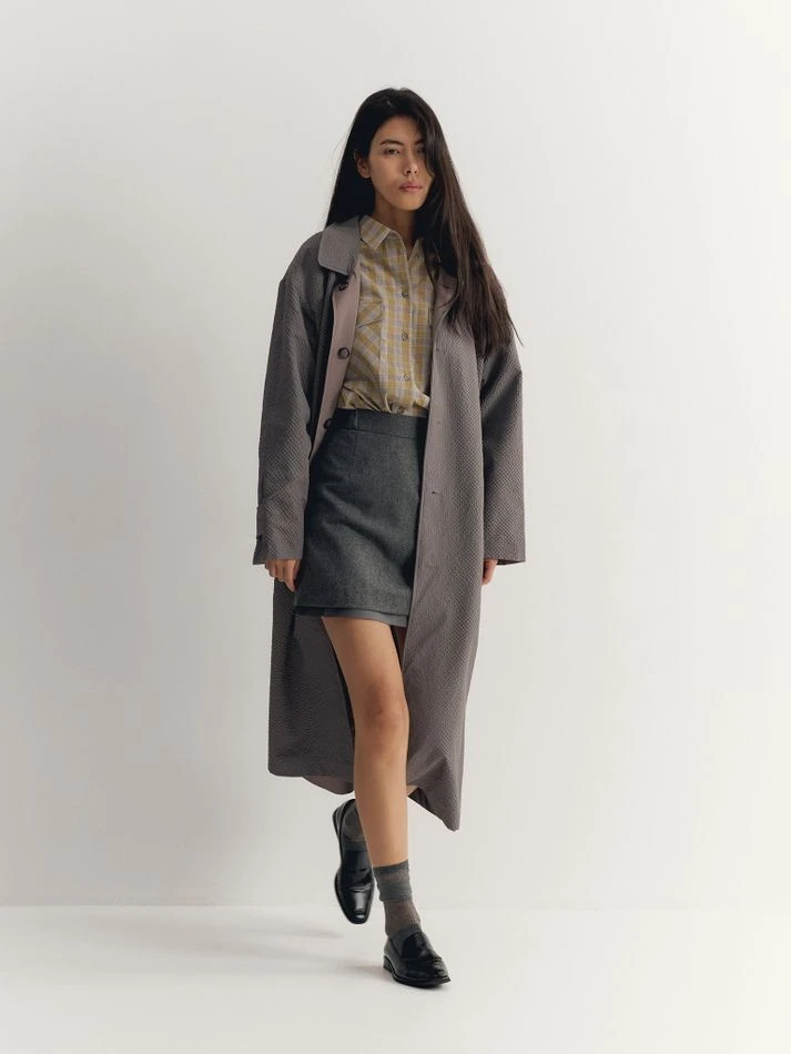 Плащ двусторонний, серо-бежевый