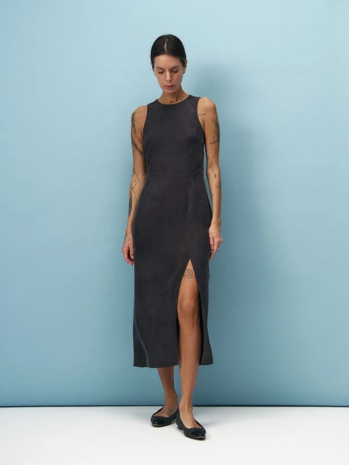 Платье миди с разрезом, графитовый