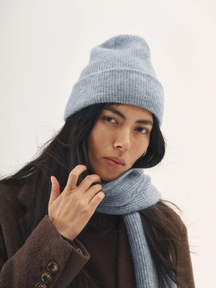 Шапка с мохером, серо-голубой