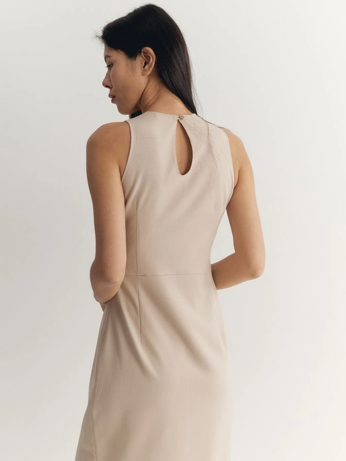 Платье миди с разрезом, светло-бежевый