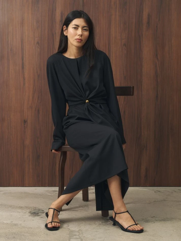 Платье миди с завязками на талии, черный