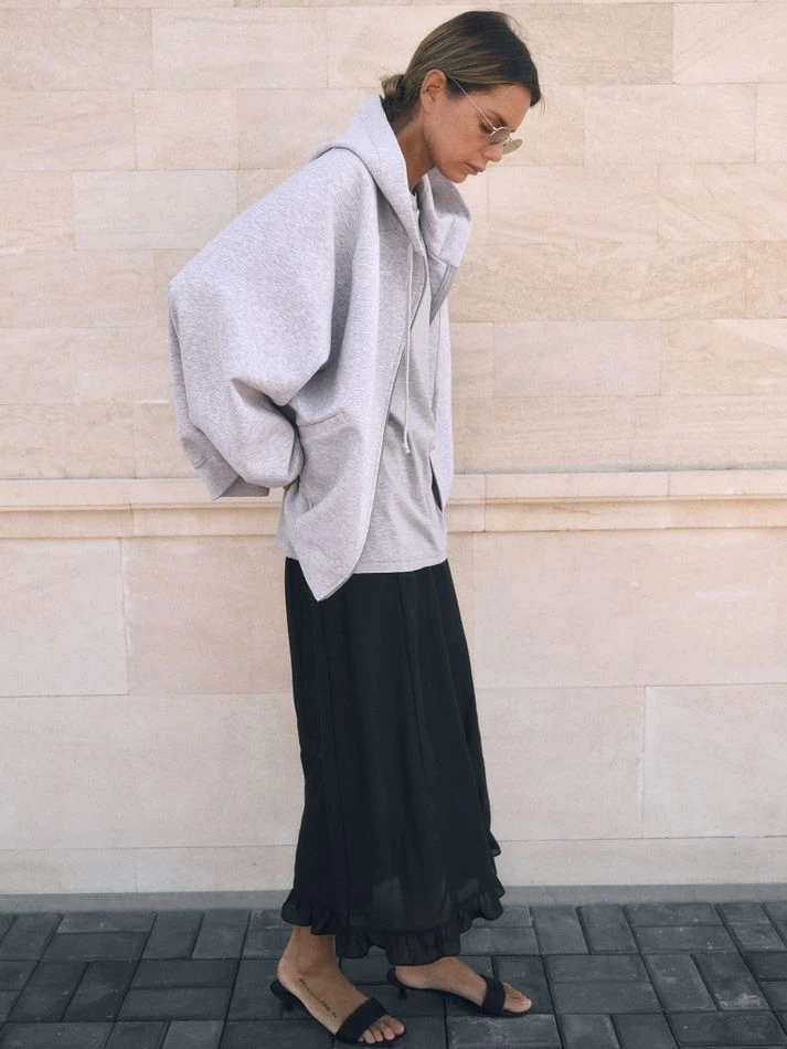 Худи на молнии, серый меланж