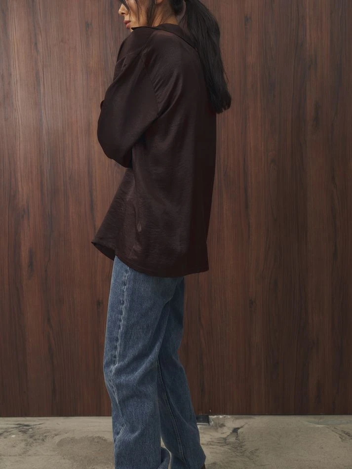 Рубашка из вискозы с английским воротником, шоколадный