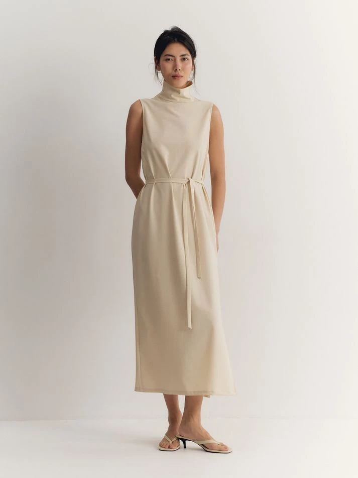 Платье с пуговицами на спине, кремовый