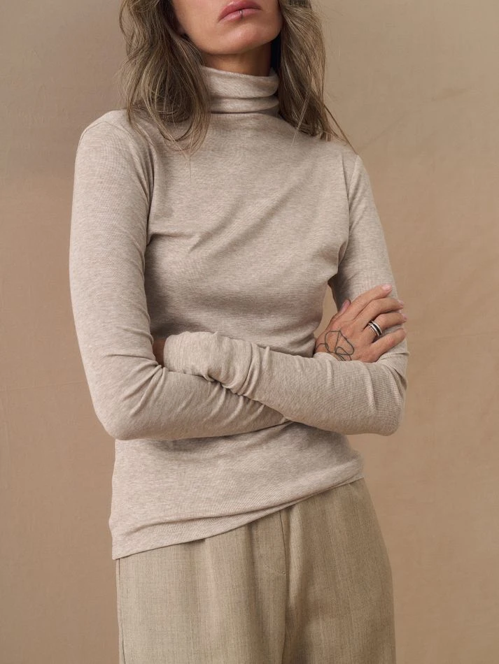 Водолазка с шерстью, бежевый меланж
