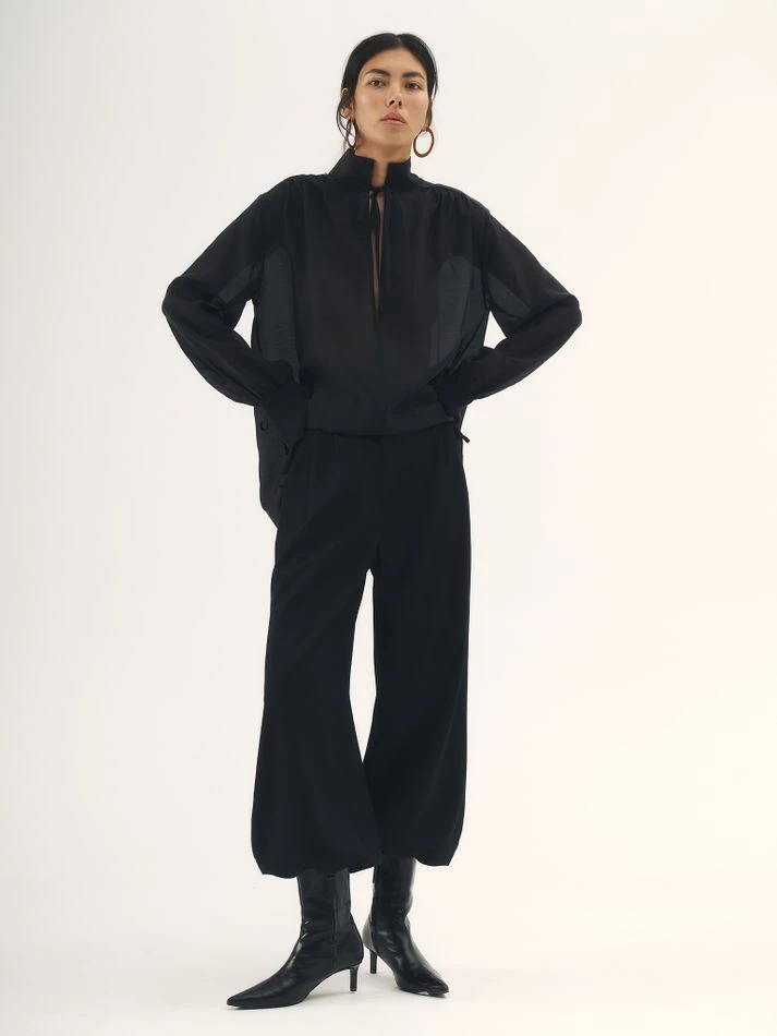 Блуза из органзы с завязками, черный