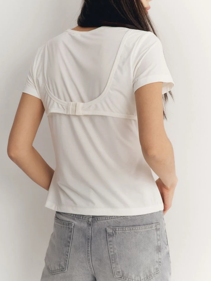 Футболка с лифом, молочный