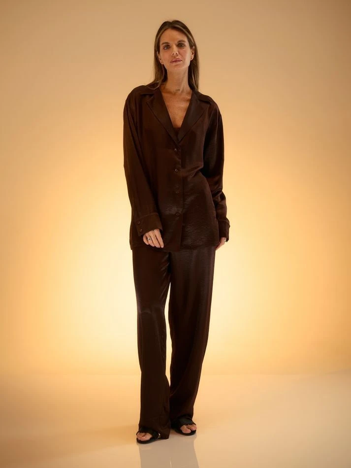 Брюки из вискозы свободного кроя, шоколадный