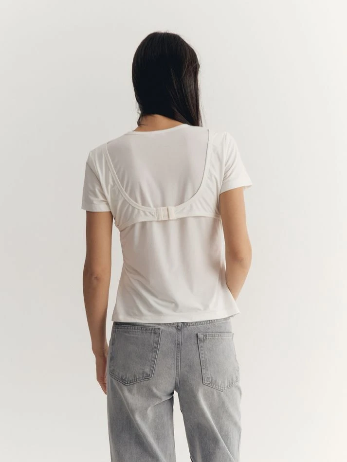 Футболка с лифом, молочный