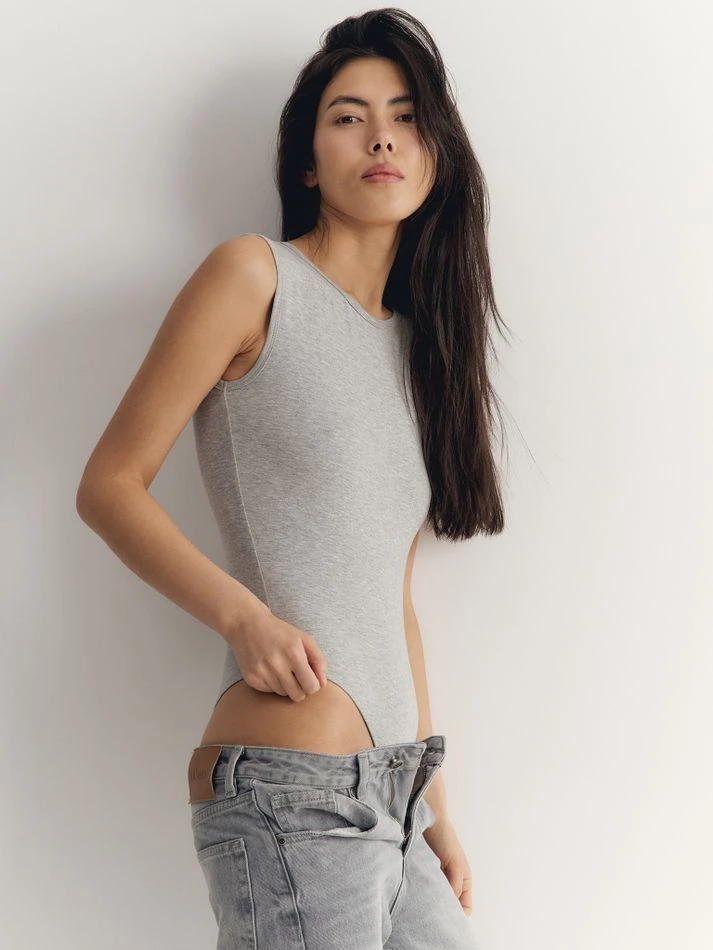 Боди без рукавов, серый меланж