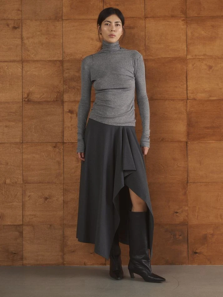 Юбка с ассиметричным воланом, графитовый