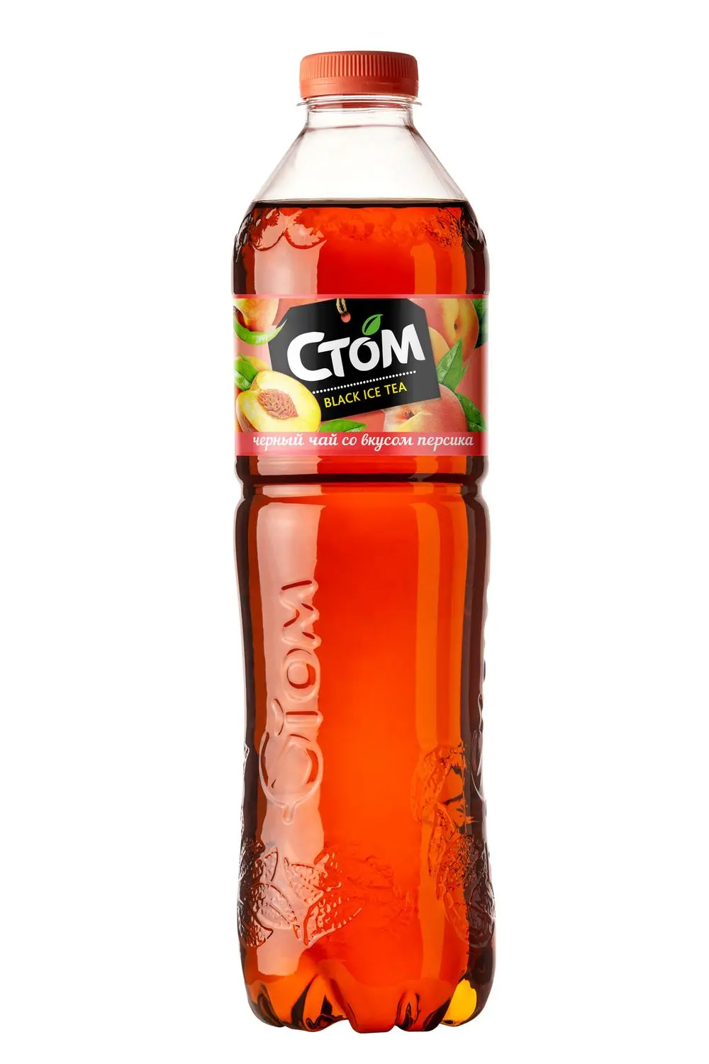 Холодный черный чай Стом, персик, 1.5л, ПЭТ