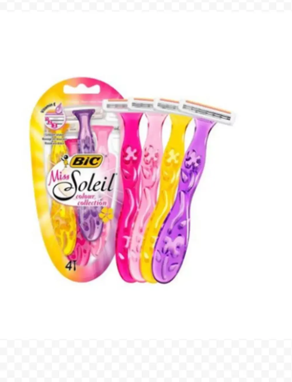 Бритвы одноразовые для женщин BIC "Miss Soleil Colour" с тремя лезвиями, 4 штуки, цвет розовый, желт
