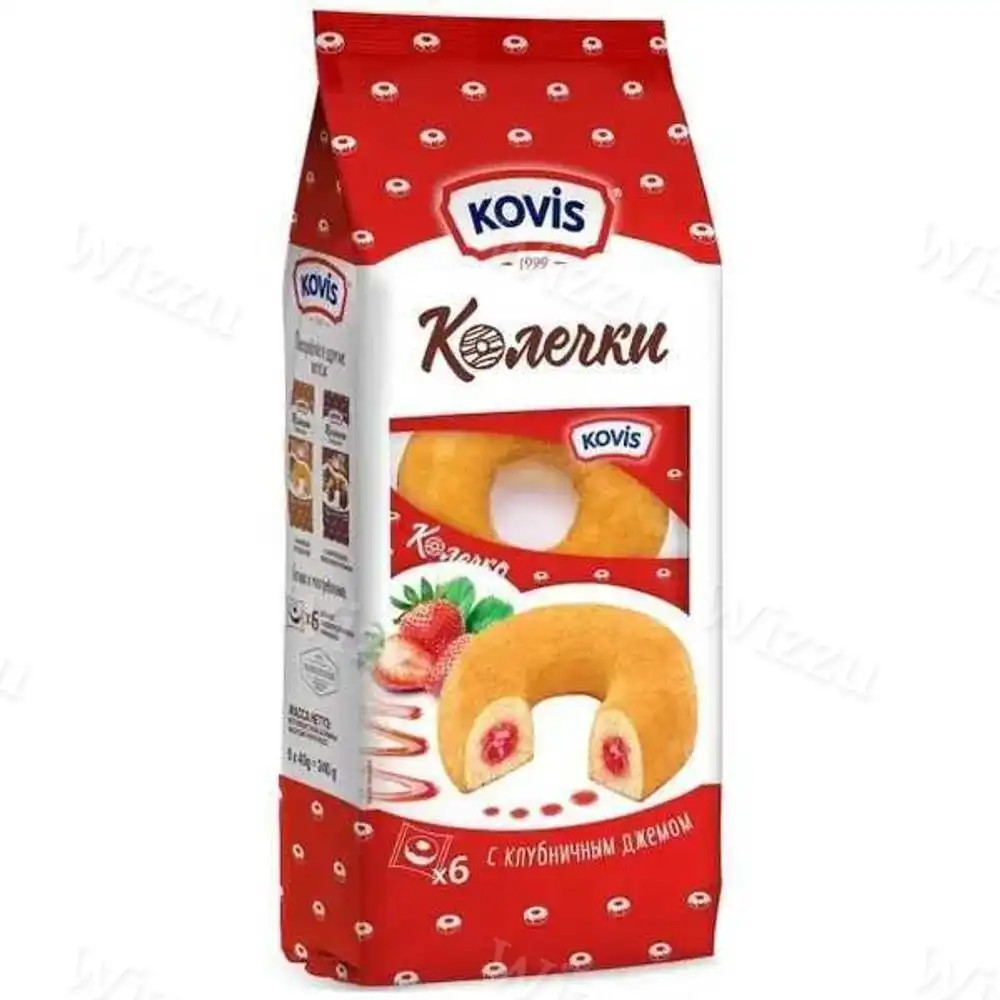 Пирожные бисквитные "Колечки" с клубничным джемом "Kovis" 240г
