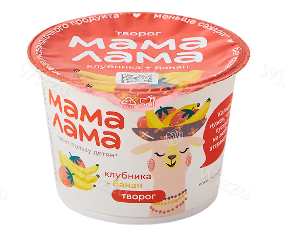 Творог Мама Лама 3,8% с клубникой и бананом 100г, шт