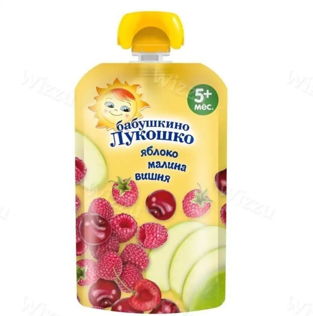 Детское пюре "Бабушкино Лукошко" Яблоко,малина,вишня 90г, шт
