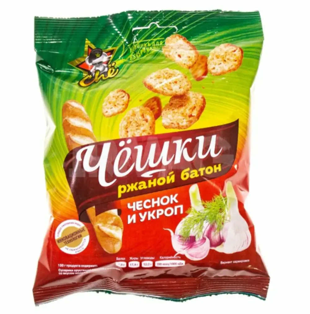 Сухарики Чёшки Ржаной батон со вкусом чеснока с укропом, 60г