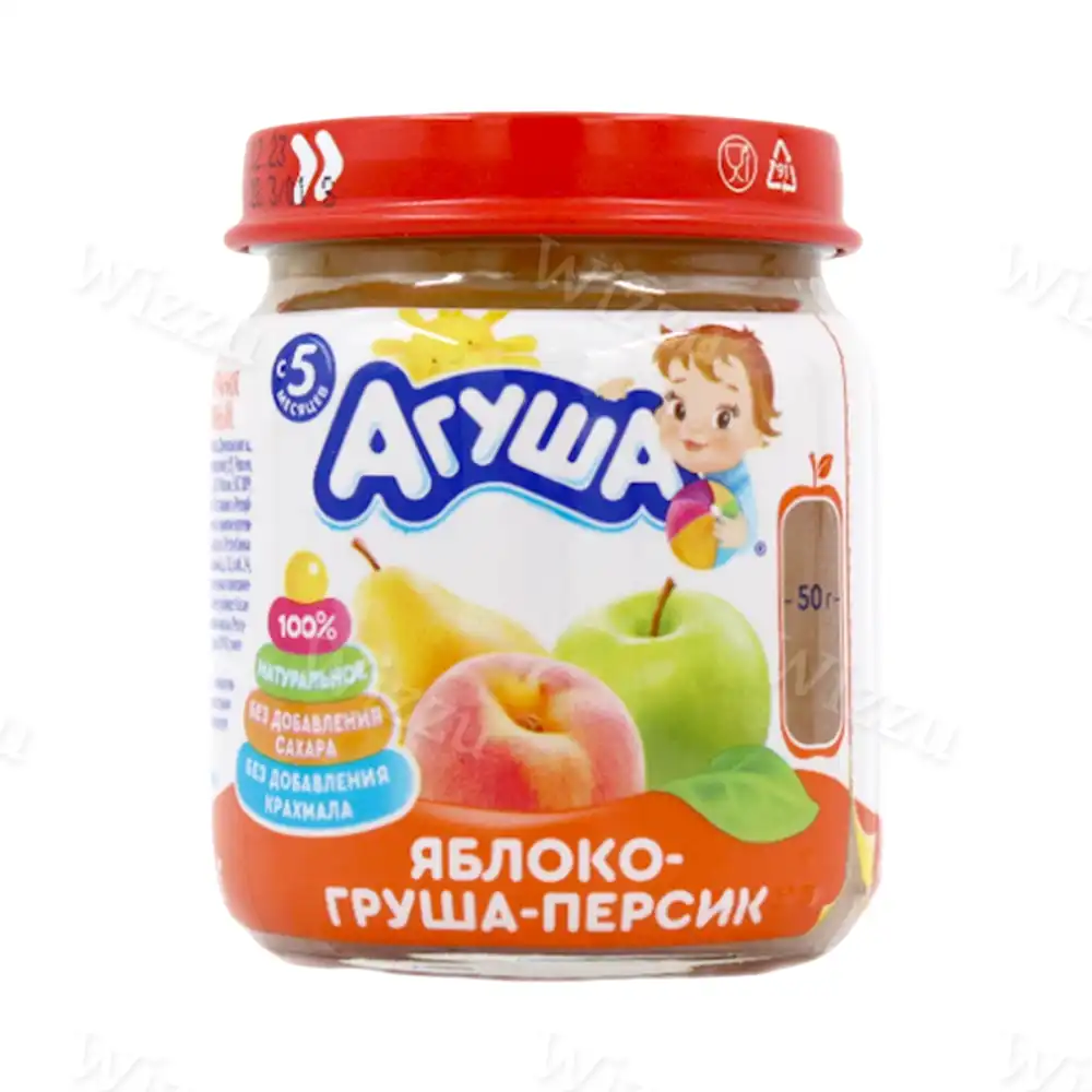Детское пюре фрукт "Агуша" Яблоко-Груша-Персик 100гр