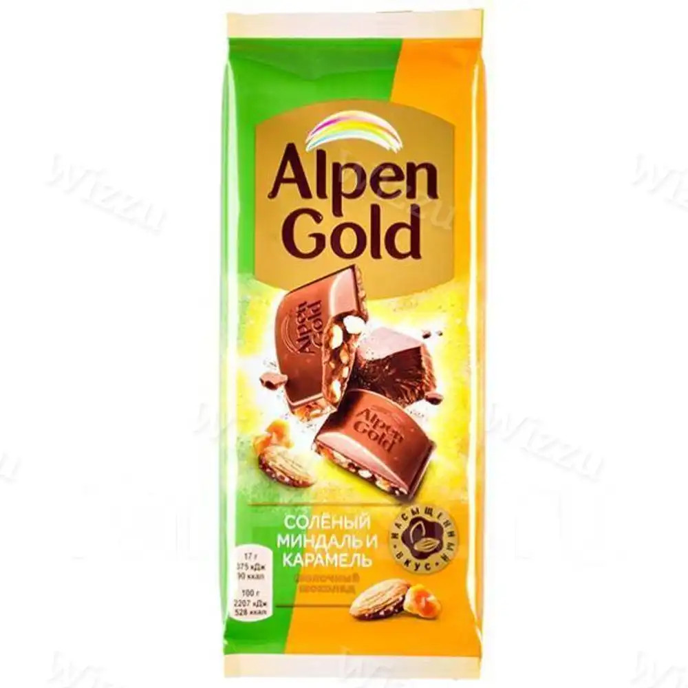 Шоколад Альпен Голд Соленый миндаль и карамель 80г, шт