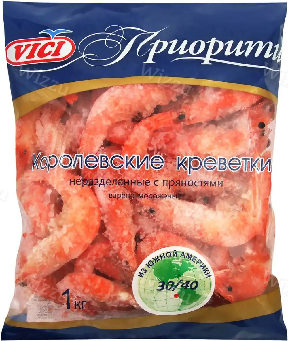 Королевские креветки в панцире в/м с пряностями VICI 30/40 1кг