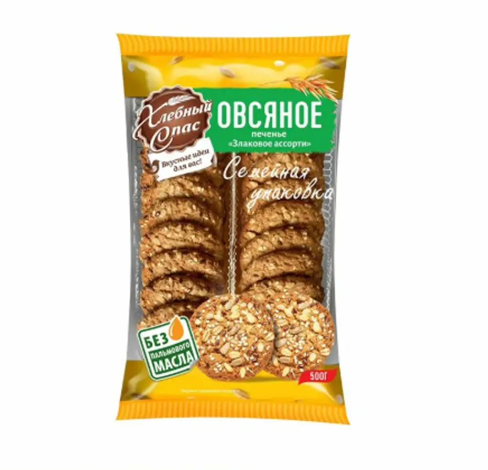Печенье Хлебный Спас Овсяное "Злаковое ассорти", 500г
