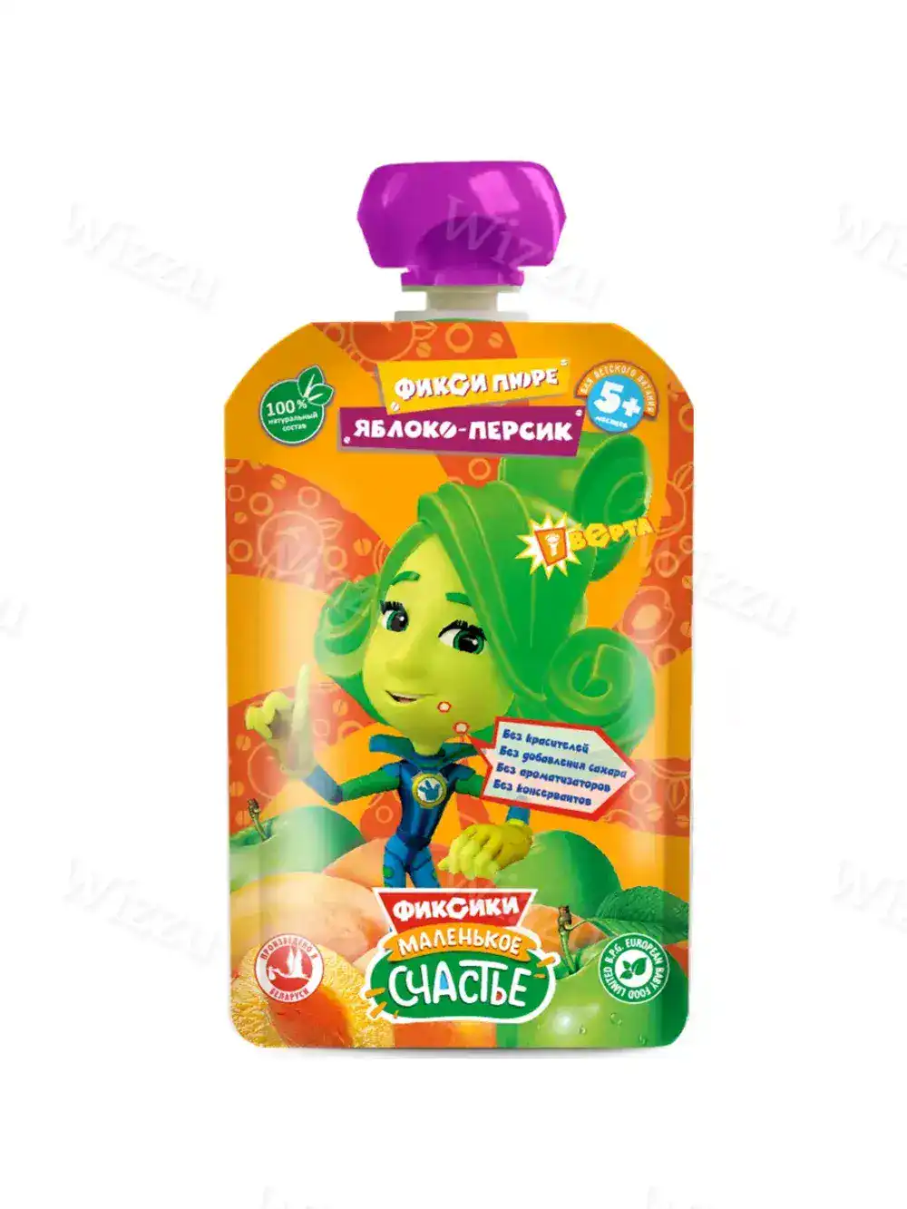 Детское пюре "Маленькое счастье" Фиксики Яблоко-Персик 90г, шт