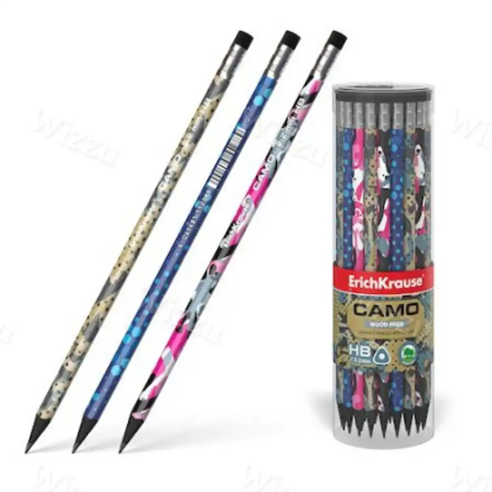 Карандаш чернографитный ErichKrouse Camo 2.2мм трехгранный с ластиком в тубусе 42шт в бл. Арт.55278