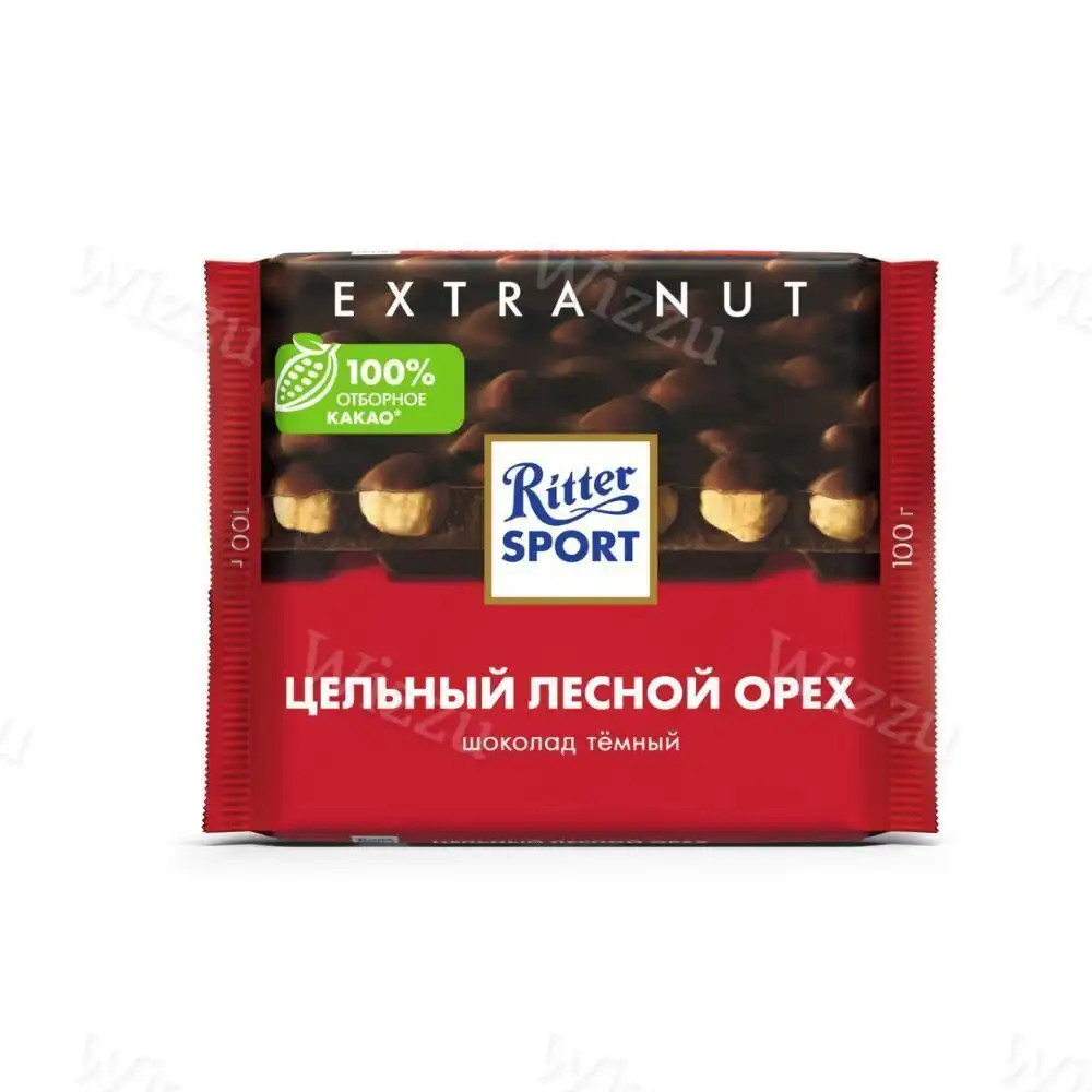 Шоколад Риттер Спорт Extra темный цельный Лесной орех 100г, шт