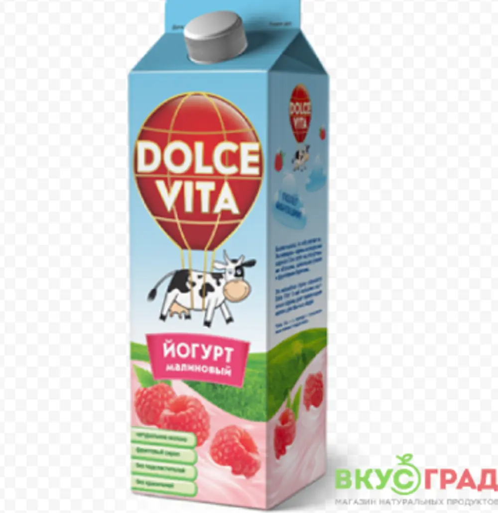 Йогурт Дольче Вита малина 2.5%, п/пак, 900г
