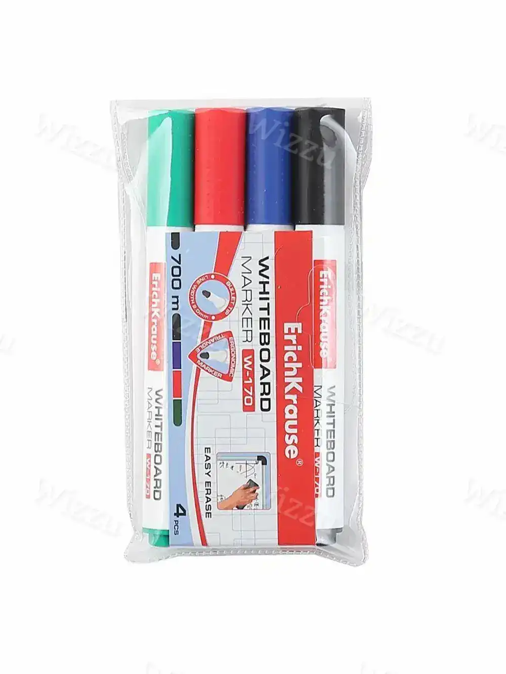 Набор из 4 маркеров для досок ErichKrause W-170, цвет чернил: черный, синий, красный, зеленый (в пвх-воллете) в блоке 36шт Арт. 13047