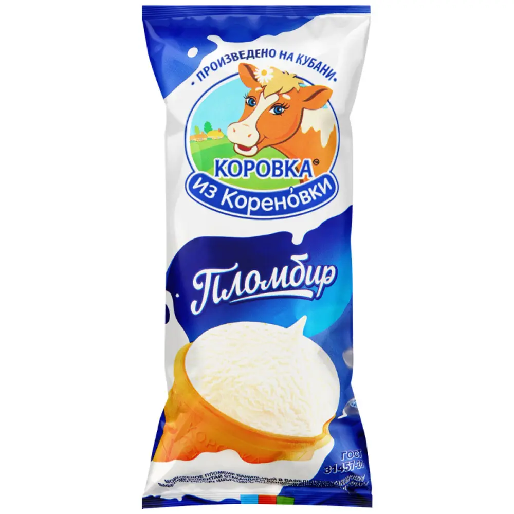 Мороженое Коровка из Кореновки пломбир в вафельном стаканчике, 100г