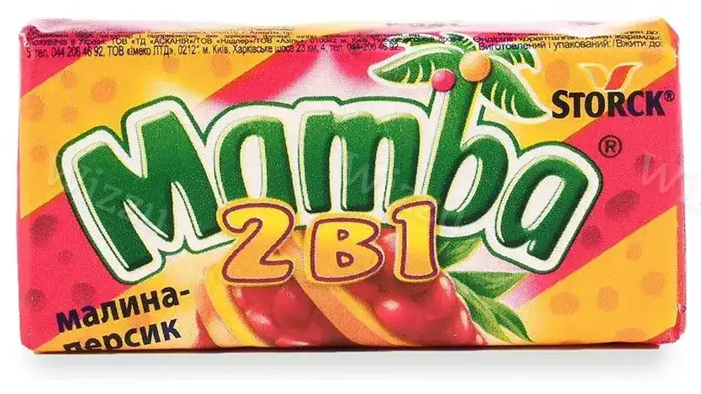 Жевательная конфета Мамба 2в1 Малина - Персик 26,5гр