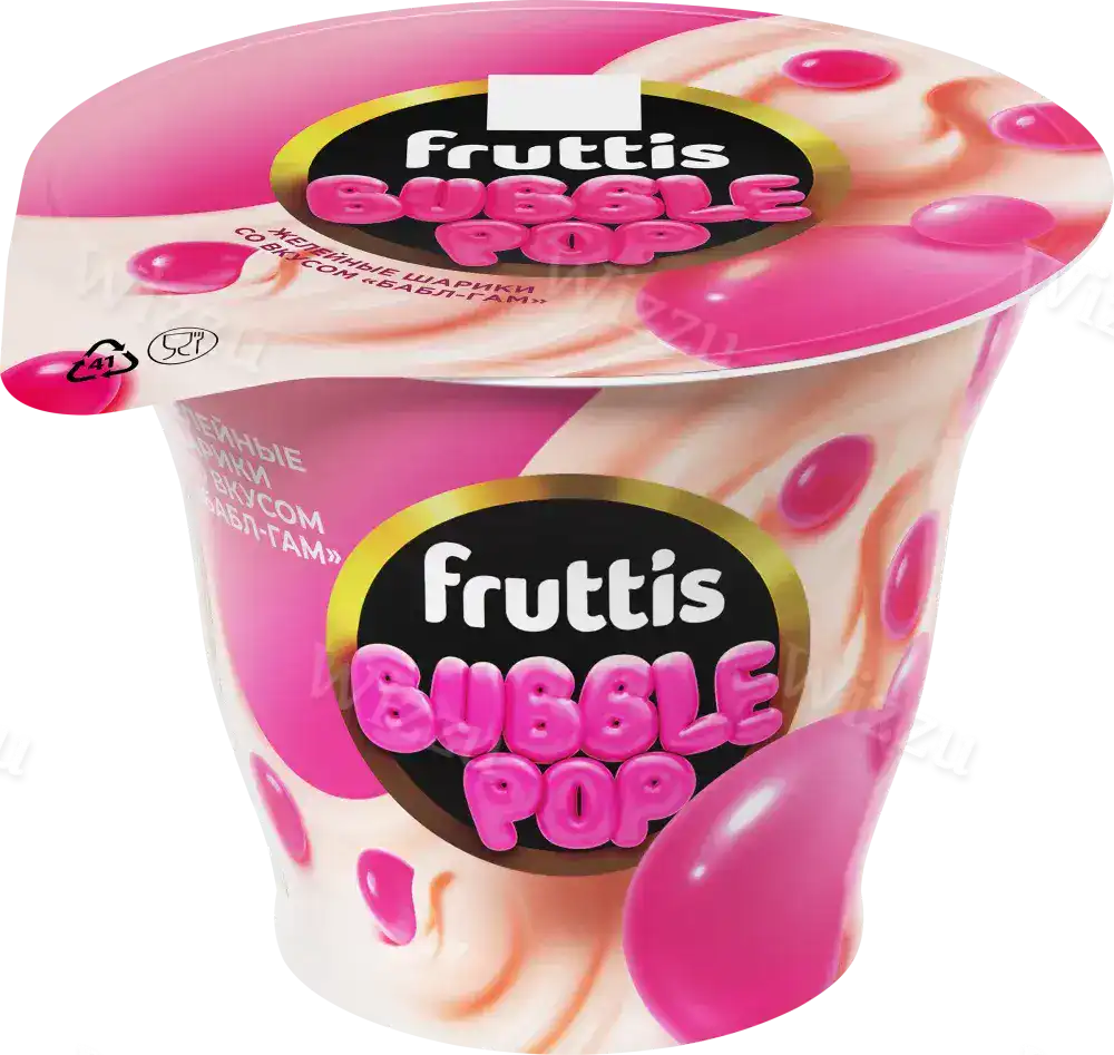 Йогурт Fruttis Bubble Pop со вкусом Бабл-Гам и желейные шарики 4,4% 180гр