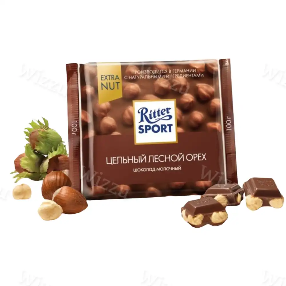 Шоколад Риттер Спорт Extra молочный цельный Лесной орех 100гр
