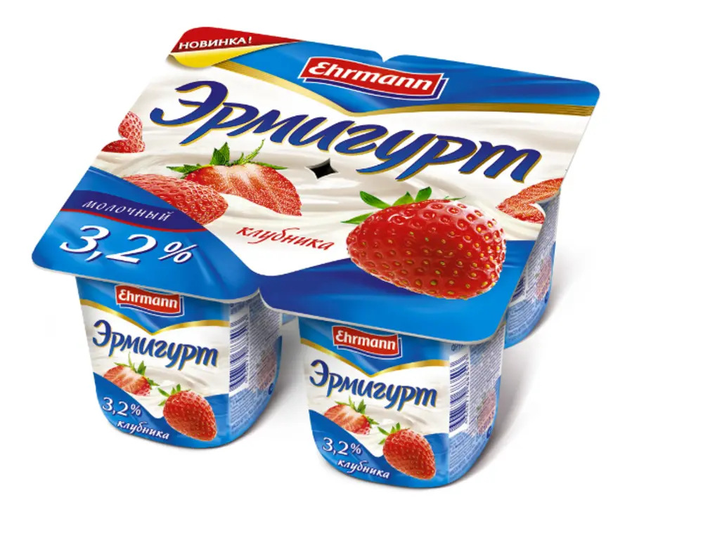 Продукт йогуртный ЭРМИГУРТ клубника 3.2% 100гр