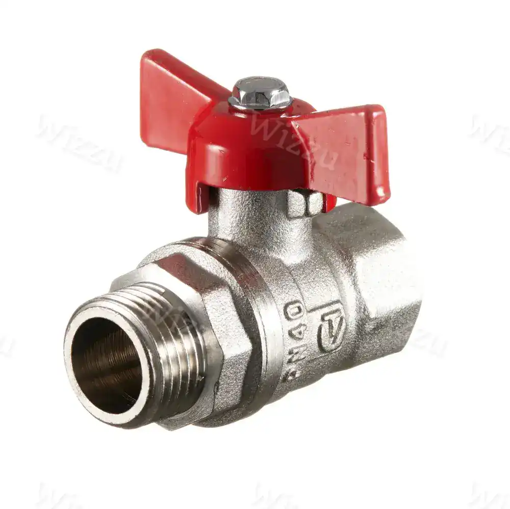 Кран шаровой латунный Valtec 1/2 ВР(г) х 1/2 НР(ш) полнопроходной бабочка прямой