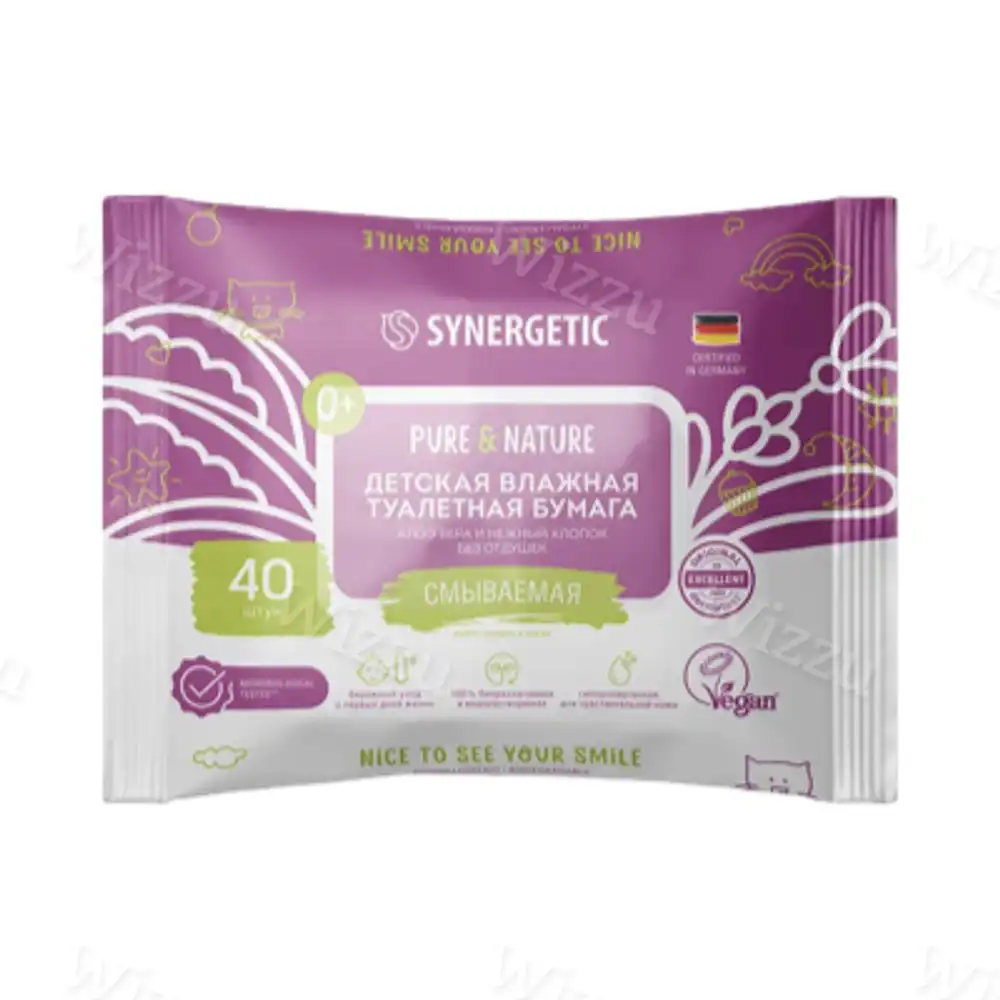 "Synergetic" Детская влажная туалетная бумага Pure&Nature Алоэ Вера и Нежный хлопок