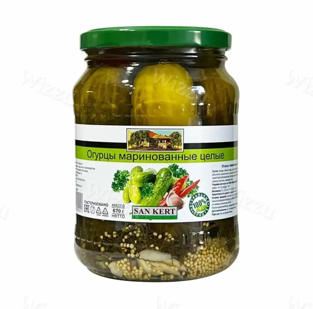 Огурцы маринованные цельные 0,670л "San Kert"