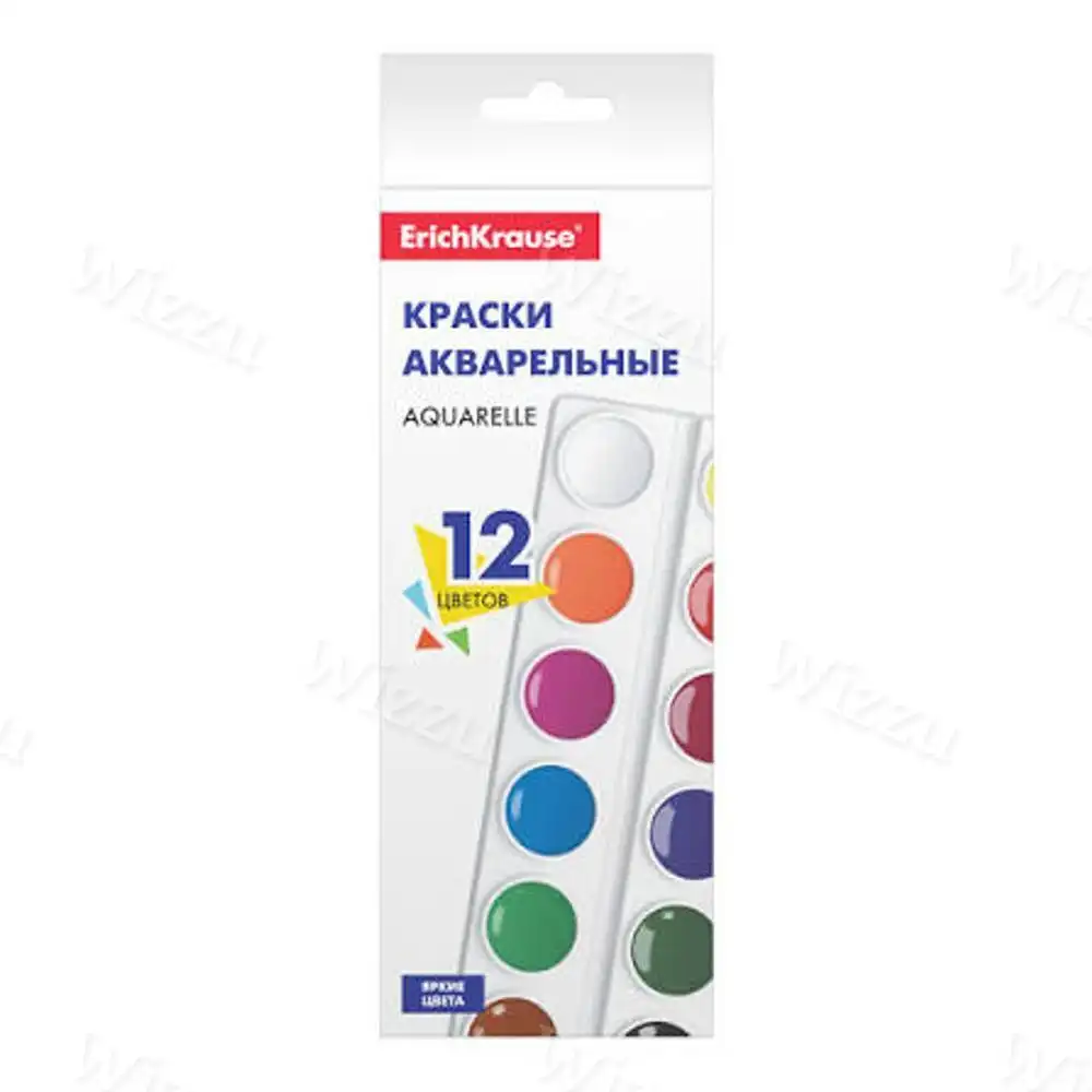 Краски акварельные ErichKrause 12 цветов (в коробке с европодвесом) Арт.53447