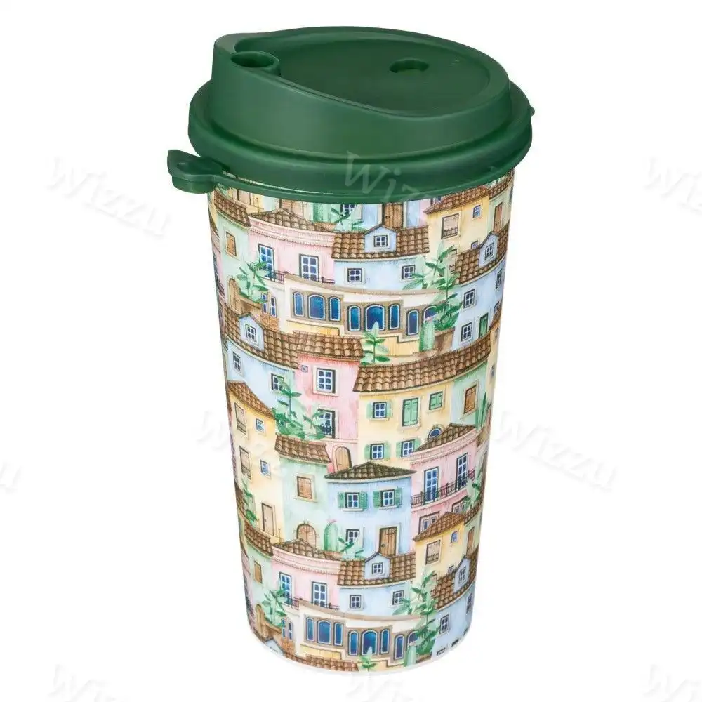 Стакан для горячих напитков с клапаном и декором "Городские Домики" 550мл