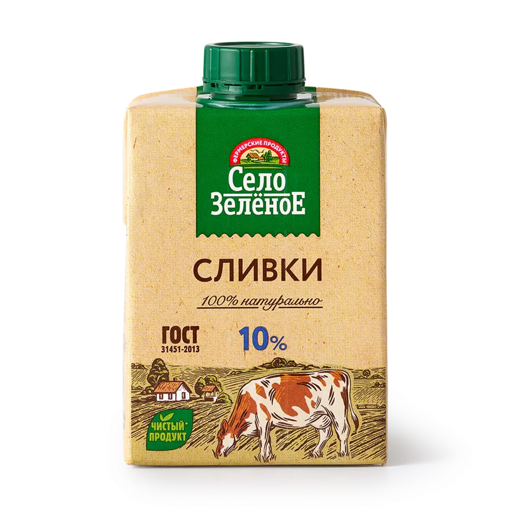 Сливки село Зеленое ж.10% 0.5л/12шт