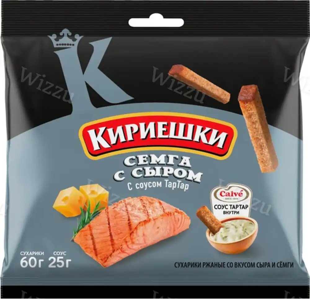 Сухарики ржаные Кириешки Семгам с Сыром и соусом ТарТар 60+25гр