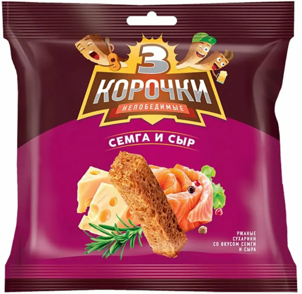 Сухарики ржаные 3 Корочки со вкусом семги и сыра, 40г
