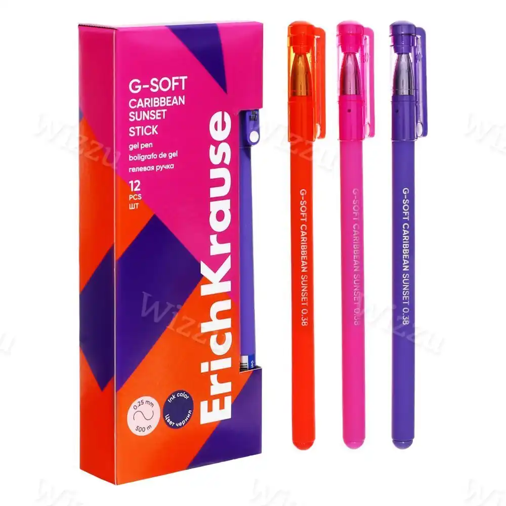Ручка гелевая ErichKrause G-Soft Stick Caribbean Sunset 0.38, цвет чернил синий (в коробке по 12 шт.) Арт.61295
