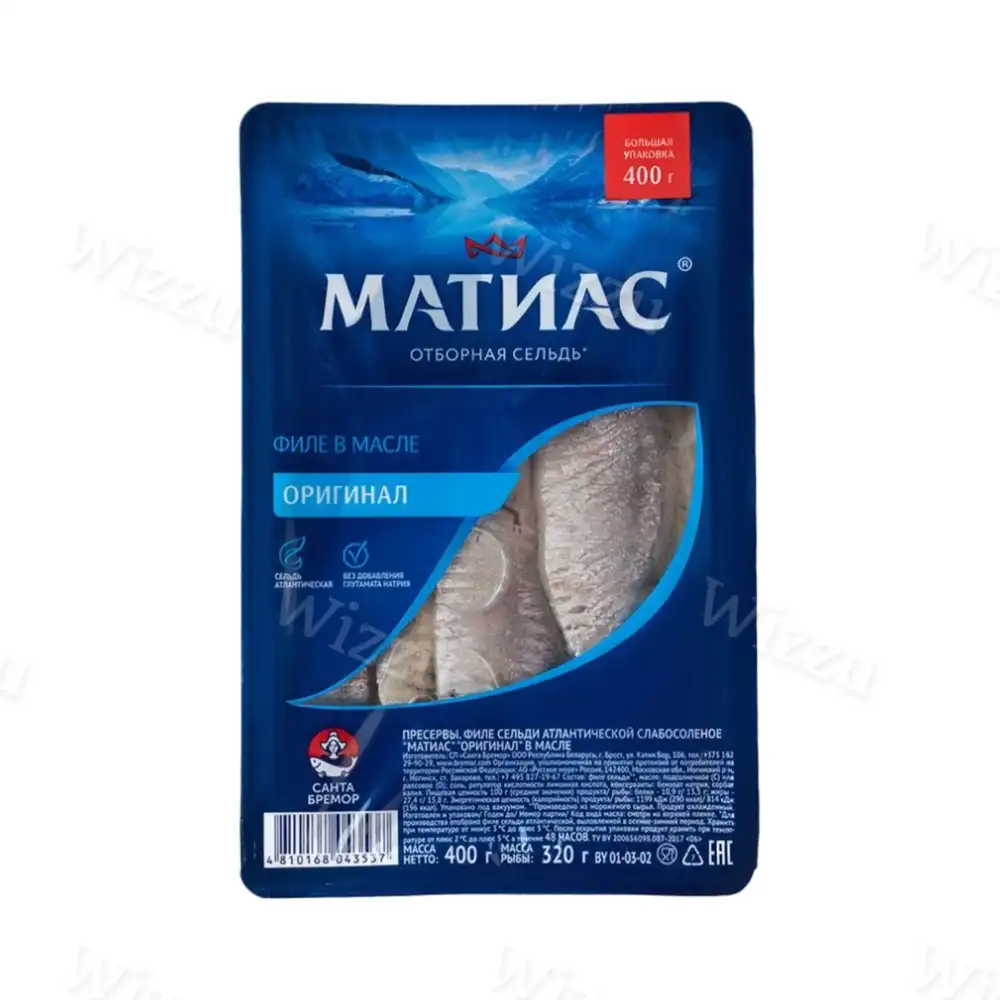 Филе сельди делик. 400г "Матиас" "Оригинал" (1*7шт)