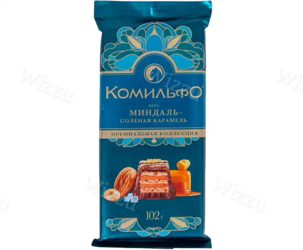 Шок.плитка Комильфо Премиальная коллекция Миндаль - соленая карамель 102г