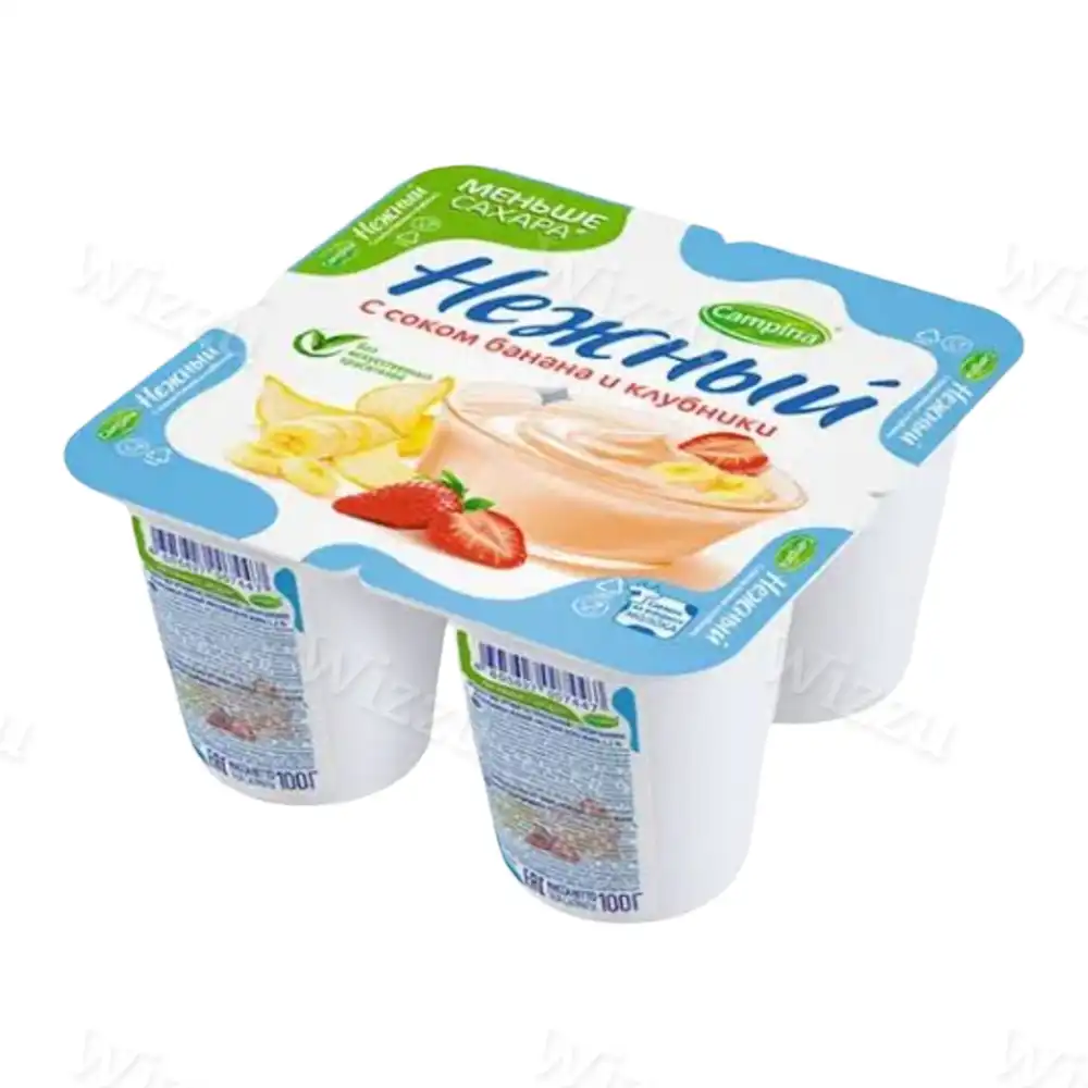 Йогурт Нежный с соком клубники-банана 1,2% 100гр.