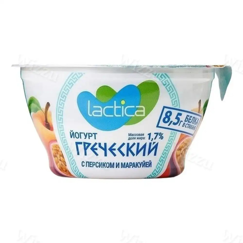Йогурт Греческий натуральный Lactica с Персиком Маракуйей 1,7% 130гр