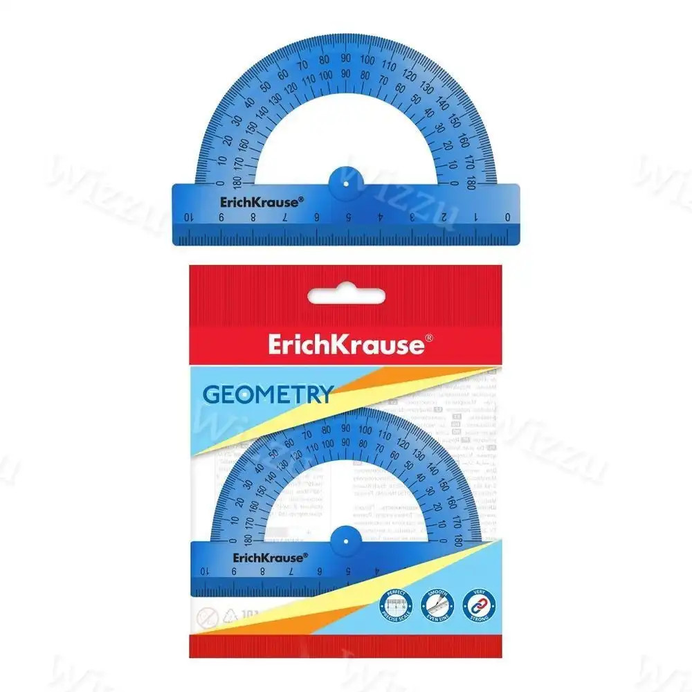 Транспортир пластиковый ErichKrause Ice Metallic, 180°/10см, синий, во флоупаке Арт.57909