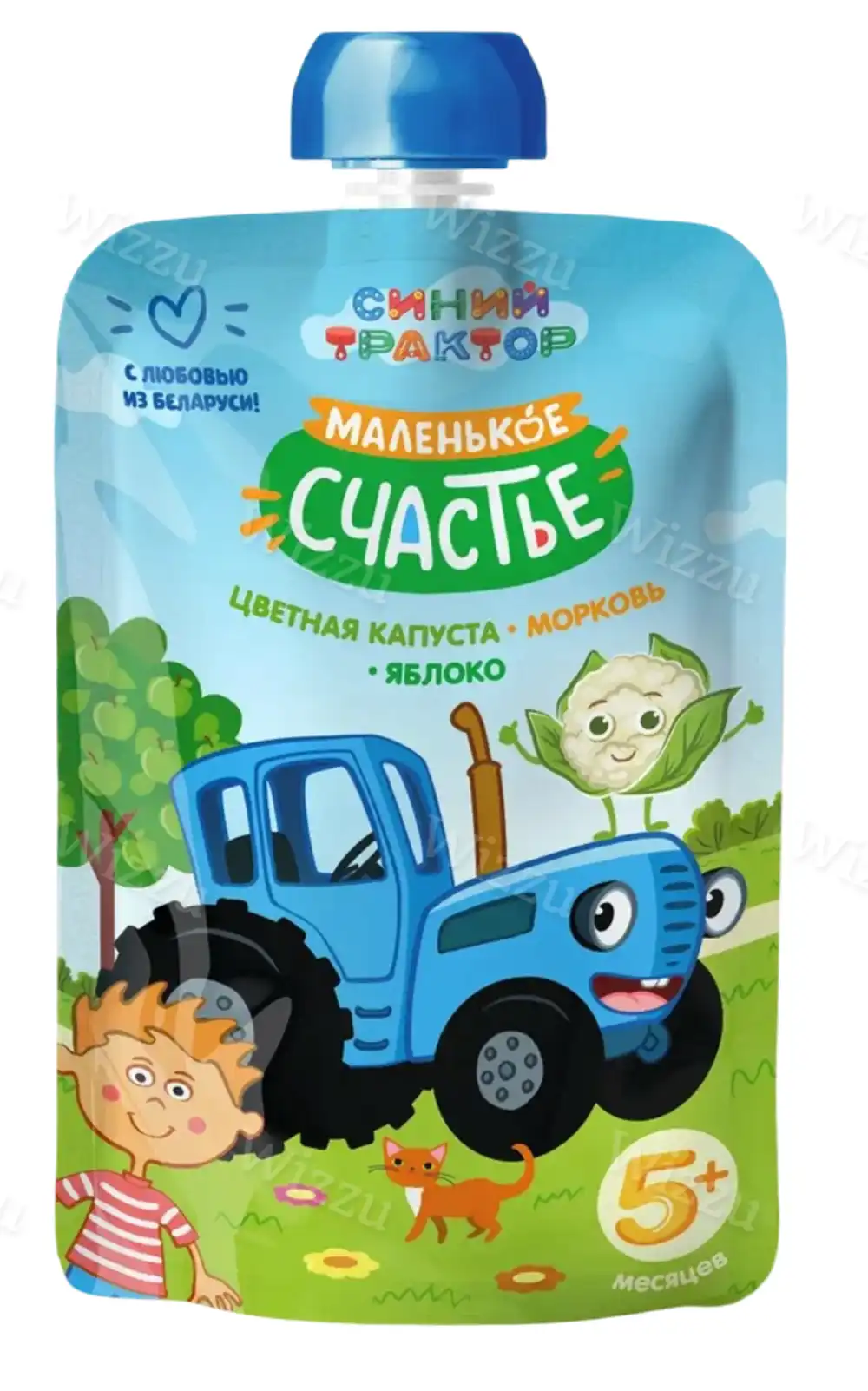 Детское пюре "Маленькое счастье" Синий Трактор Цв.капуста-яблоко-морковь 85г